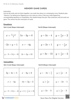Algebra Equations & Inequalities Memory Match Game!