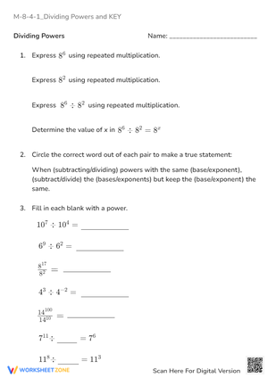 Dividing Powers Worksheet: Simplify Exponents & Practice Rules