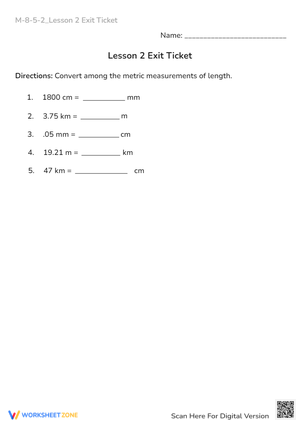 Metric Length Conversion Practice - cm, mm, km, m - Exit Ticket