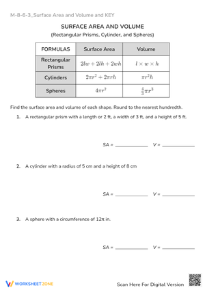 Surface Area & Volume: Prisms, Cylinders, Spheres - Math Practice