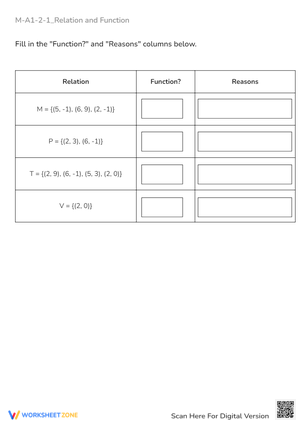 Relations & Functions Worksheet - Is it a Function? Algebra 1