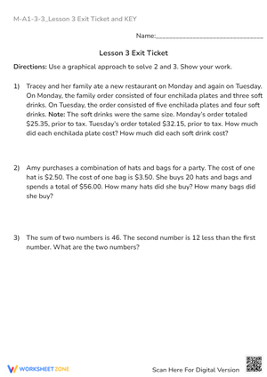 M-A1-3-3_Lesson 3 Exit Ticket and KEY