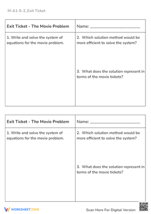Movie Ticket Math: Systems of Equations Exit Ticket