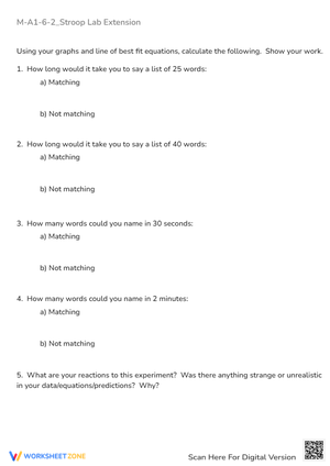 Stroop Effect Lab Extension - Data Analysis & Prediction Worksheet