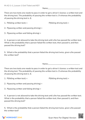 Driver's License Probability Worksheet