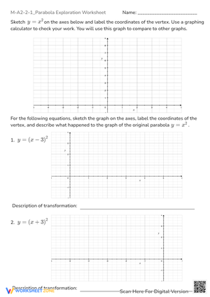Parabola Transformations Worksheet - Graphing & Vertex Practice