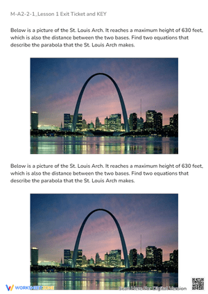 St. Louis Arch Parabola Equations: Algebra 2 Exit Ticket