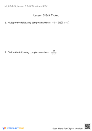 Complex Numbers: Multiply & Divide - Algebra II Exit Ticket