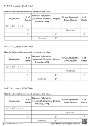 Lesson Exit Ticket and Key