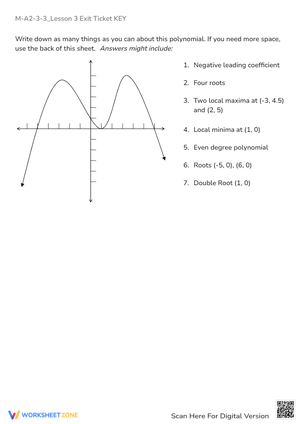 Polynomial Graph Exit Ticket Worksheet