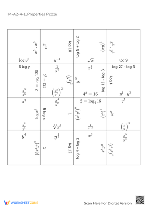 Logarithm & Exponent Properties Puzzle Worksheet