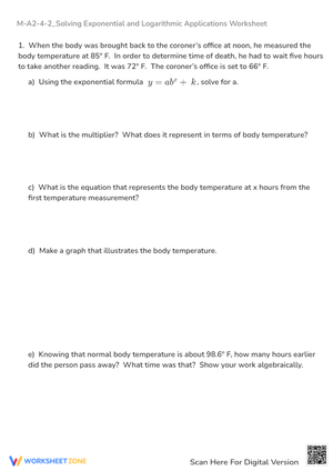 Forensic Math: Exponential Decay & Time of Death Worksheet