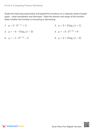 Exponential & Logarithmic Functions Graphing Practice Worksheet