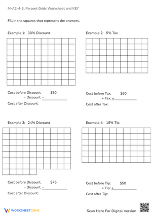 Percent Grids: Discounts, Tax & Tips - Visual Math Practice