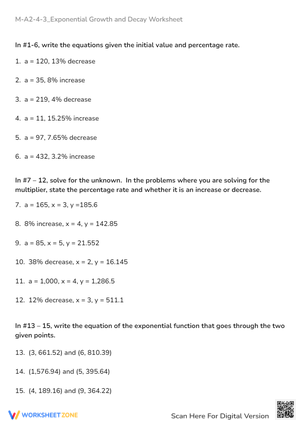 Exponential Growth & Decay Worksheet - Math Practice Problems