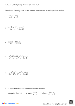 Multiplying Rational Expressions: Algebra 2 Practice Worksheet