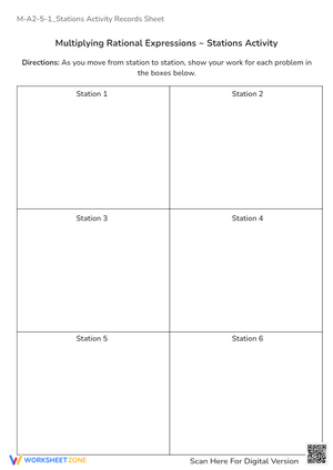 Multiplying Rational Expressions Stations Activity: Algebra 2 Worksheet