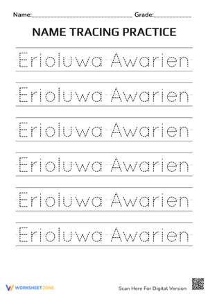 Erioluwu Awarien Name Tracing | Essential Grade 1-2 Practice