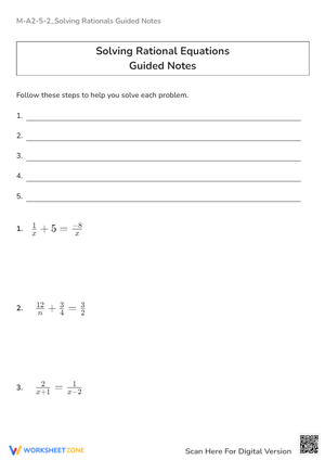 Solving Rational Equations Worksheet | Grade 10 Printable