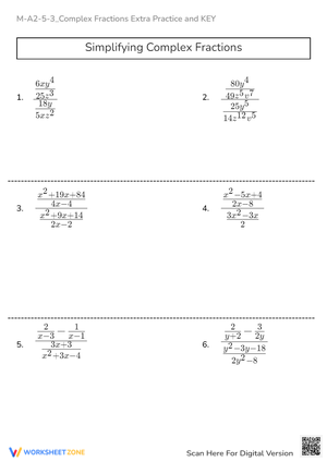 Complex Fractions Worksheet - Simplify & Factor (Algebra 2)