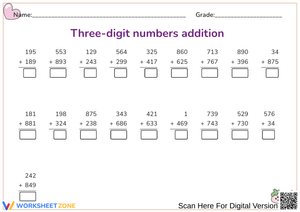 Large Number Sums Practice Sheet