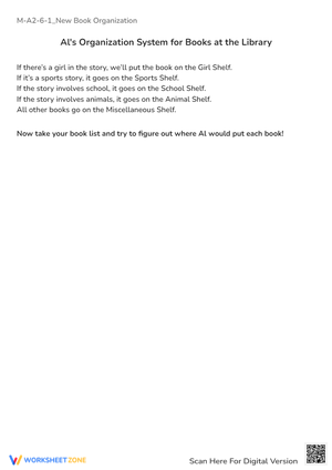 Al's Library: Book Sorting & Categorizing Worksheet Fun