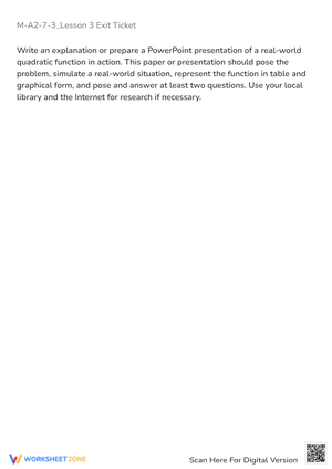 Real-World Quadratic Function Exit Ticket