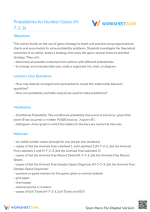 Probabilities for Number Cubes (M-7-2-3)