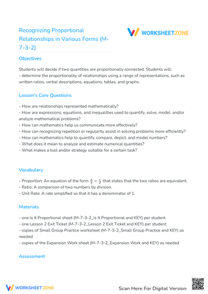 Recognizing Proportional Relationships in Various Forms (M-7-3-2)