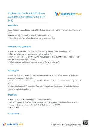 Adding and Subtracting Rational Numbers on a Number Line (M-7-5-1)