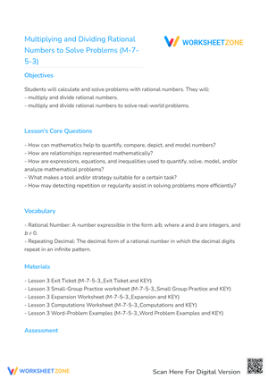 Multiplying and Dividing Rational Numbers to Solve Problems (M-7-5-3)