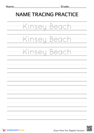 Kinsey Beach Name Tracing — Printable Grade K-1 Ready