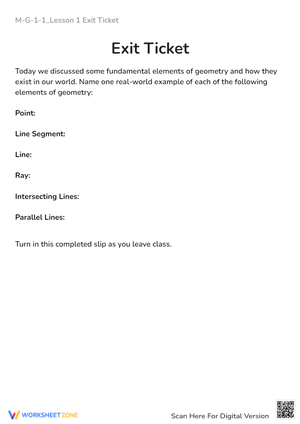 Geometry Exit Ticket: Real-World Shapes & Lines - Grades 4-6