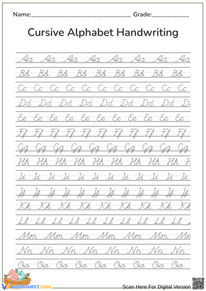 Cursive Alphabet Writing Practice Worksheet