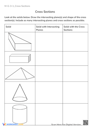 3D Shapes: Cross Sections Geometry Worksheet - Draw & Learn!