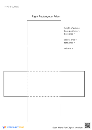 Right Rectangular Prism Net - Area & Volume Math Worksheet
