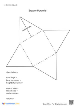 Square Pyramid Net Worksheet - Geometry Area & Volume Practice