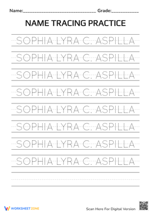 Name Tracing Sophia Lyra C. Aspilla | Essential Grade 1