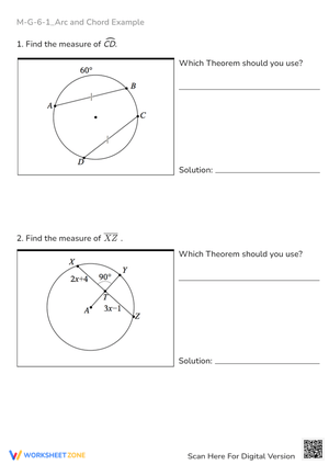 Geometry: Arcs and Chords Practice - Circle Theorems Worksheet