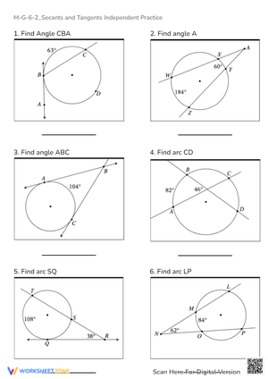 Secants & Tangents Geometry: Find Angle & Arc Measures Practice