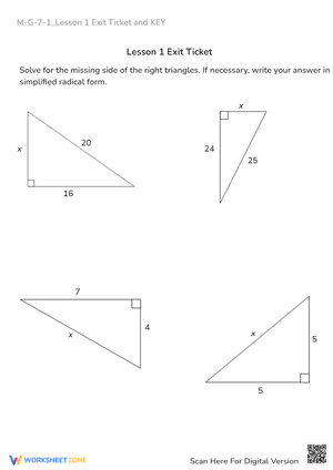 Pythagorean Theorem Exit Ticket - Solve for Missing Sides!