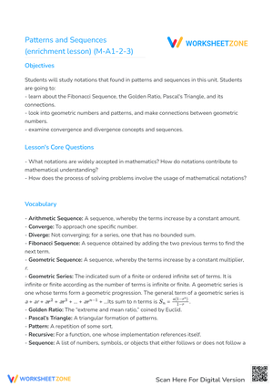 Patterns and Sequences (enrichment lesson) (M-A1-2-3)