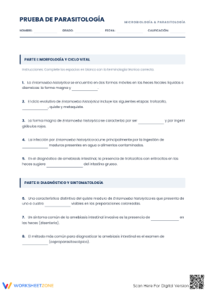 HS-LS1-2 Worksheet: Parasitología — Grade 12 Aligned