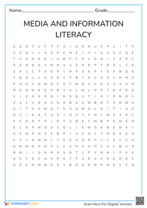 Media Literacy Word Search | Grade 12 Essential Worksheet