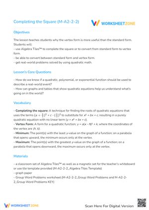 Completing the Square (M-A2-2-2)