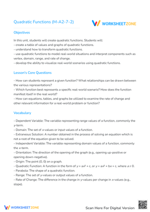 Quadratic Functions (M-A2-7-2)