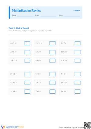 Essential Grade 6 Multiplication Review Worksheet
