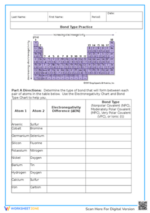 Electronegativity Worksheet - Bond Type Practice