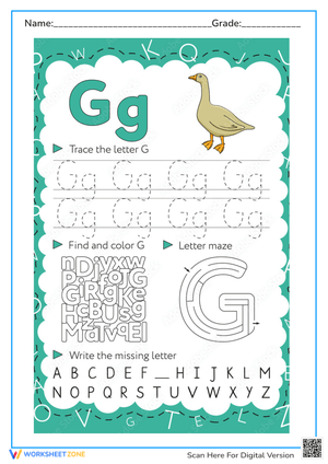 Letter G Tracing Worksheet | Essential Kindergarten Practice