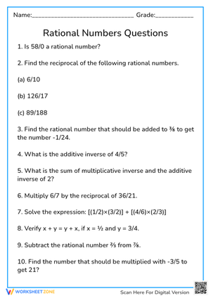 Rational Numbers Questions